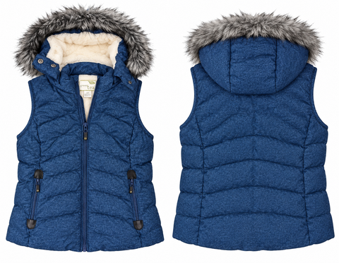 Green Tea Women's Blue Quilted Puffer Vest Faux Fur Hooded Sherpa Lined Size S