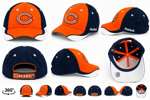 Chicago Bears Reebok NFL Adjustable Hook & Loop Baseball Cap Hat Orange Navy