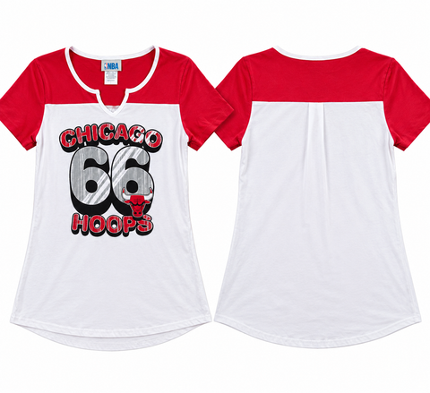 NBA Chicago Bulls Women Red White Graphic T-Shirt Chicago 66 Hoops Short Sleeve