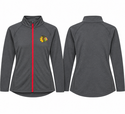 Chicago Blackhawks Women’s Full Zip Jacket Gray Red Polyester Size L NHL Hockey