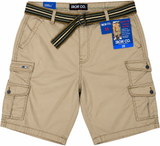 Iron Co Men's Stretch Cargo Shorts Size 38 Khaki Tan Multi Pocket Belted