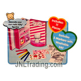 Year 2009 Sanrio Hello Kitty Portable Playset - KEEPER with Hello Kitty Figurine, 5 Washable Markers, 2 Sticker Sheets and 2 Dioramas