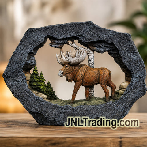 Regal Elites 7-Inch Moose in Rock Cave Woodland Scene Resin Figurine Wildlife Home Décor 7-348/03