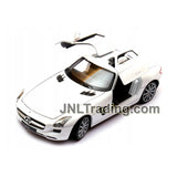 Maisto Special Edition Series 1:18 Scale Die Cast Car - White Roadster MERCEDES BENZ SLS AMG with Gull-Wing Doors &amp; Base (Dim:9-1/2" x 4" x 3")