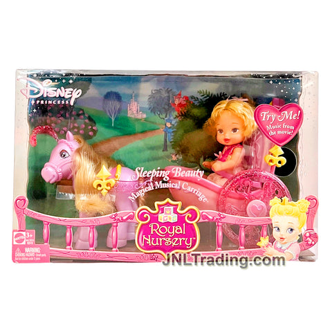 Year 2006 Disney Princess Royal Nursery Series 4 Inch Doll - MAGICAL MUSICAL CARRIAGE with SLEEPING BEAUTY and Horse