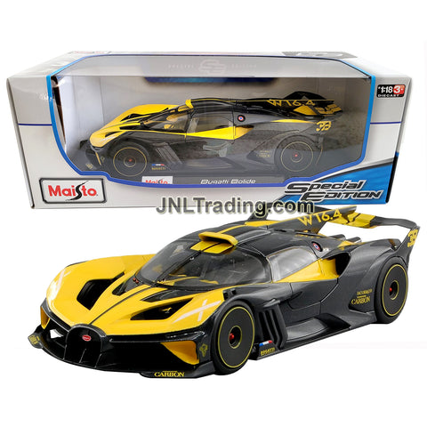 Maisto Special Edition Series 1:18 Scale Die Cast Car - Black Yellow Sports Car BUGATTI BOLIDE with Display Base