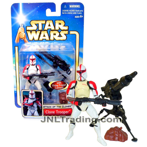 Year 2002 Star Wars Attack of the Clones 4 Inch Figure #17 - CLONE TROOPER with Blaster Rifle and Firing Tripod Cannon