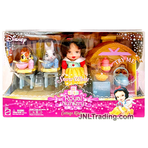 Year 2007 Disney Princess Royal Nursery Series 4 Inch Doll - COTTAGE KITCHEN SNOW WHITE with Rabbit and Chipmunk