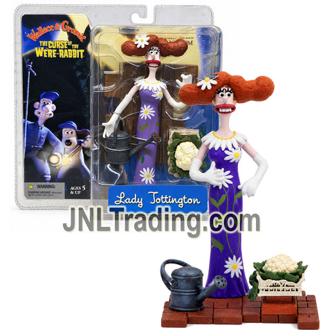 Year 2005 McFarlane Wallace & Gromit The Curse of the Were-Rabbit 7 Inch Figure - LADY TOTTINGTON with Watering Can, Cauliflower & Brick Display Base