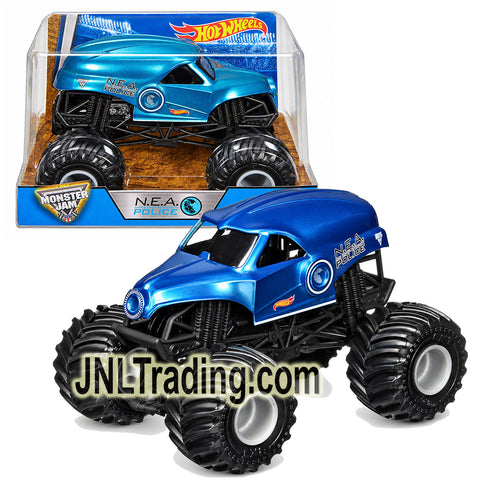 Year 2016 Hot Wheels Monster Jam 1:24 Die-Cast Metal Truck Blue N.E.A. New Earth Authority NEA POLICE DJW96 with Working Suspension & 4-Wheel Steering