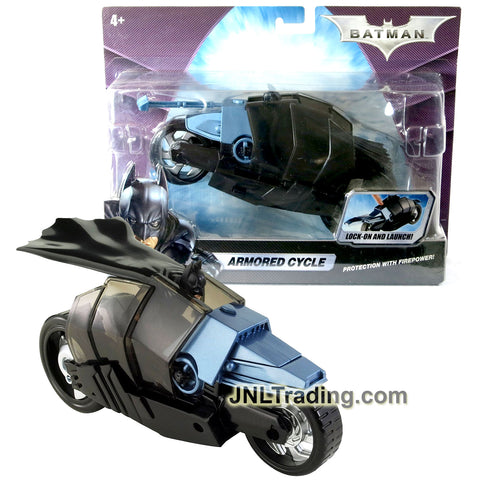 Year 2008 DC Comics Batman The Dark Knight Series 7-1/2 Inch Long Vehicle Set - ARMORED CYCLE with Protection and Missile Launcher Plus Non-Removable Batman Figure