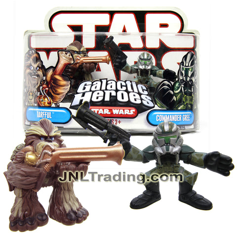 Year 2008 Star Wars Galactic Heroes Series 2 Pack 2 Inch Figure - TARFFUL with Rifle and COMMANDER GREE with Blaster