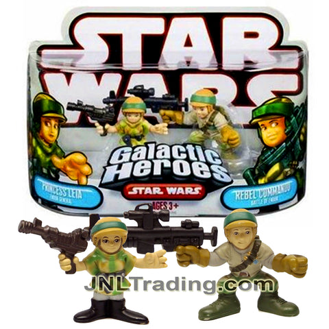 Year 2007 Star Wars Galactic Heroes 2 Pack 2 Inch Figure - Endor General PRINCESS LEIA with Blaster and Battle of Endor REBEL COMMANDO with Rifle