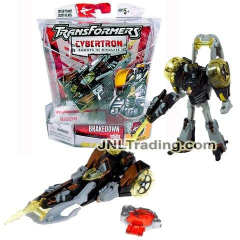 Year 2005 Transformers Cybertron Series Scout Class 4 Inch Tall Figure - Autobot BRAKEDOWN with Flip Out Racing Saber and Cyber Key (Race Car)