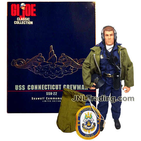 Year 1998 GI JOE Classic Collection Series 12 Inch Tall Soldier Figure : SSN-22 SEAWOLF USS CONNECTICUT CREWMAN with Bag, Patch and Display Stand