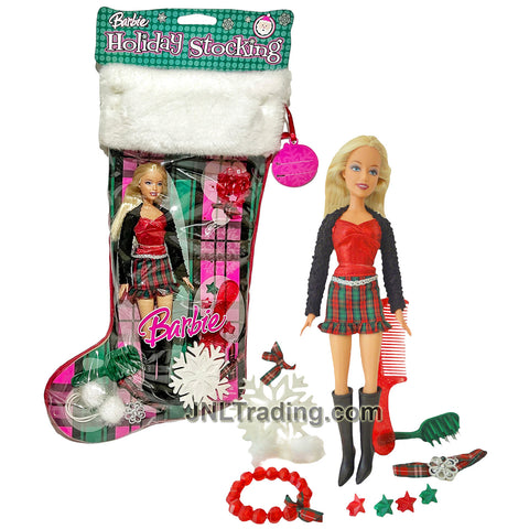 Year 2007 Holiday Stocking Series 12 Inch Doll with Caucasian Model BARBIE N2232 with Christmas Ornament, Hairbrush, Comb and Accessories