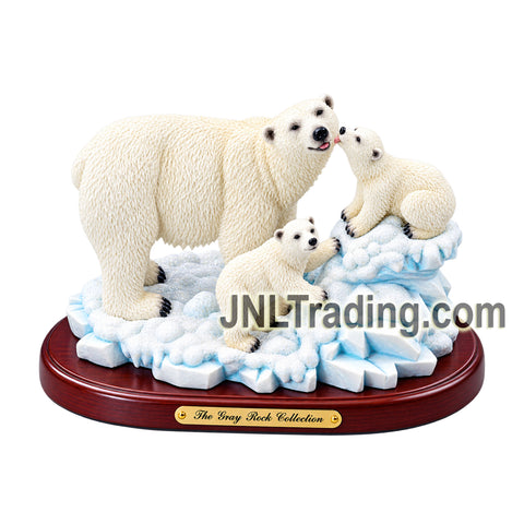 Amy & Addy The Gray Rock Collection Polar Bear with 2 Cubs Sculpture 8.5 Inch Resin Wildlife Statue on Wood Base Home Décor