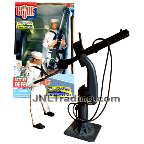 Year 2000 GI JOE Pearl Harbor Collection Series 12 Inch Tall Figure - BATTLESHIP ROW DEFENDER SAILOR with Water-Cooled Machine Gun, Hat and Dog Tags