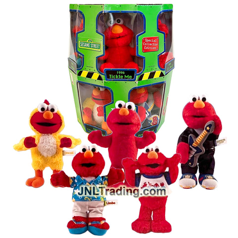 Year 2007 123 Sesame Street  5 Pack 7 Inch Plush - ELMO THROUGH THE YEARS ('96 Tickle Me, '99 Rock & Roll, '02 Chicken Dance, '03 Limbo & '04 E-L-M-O)