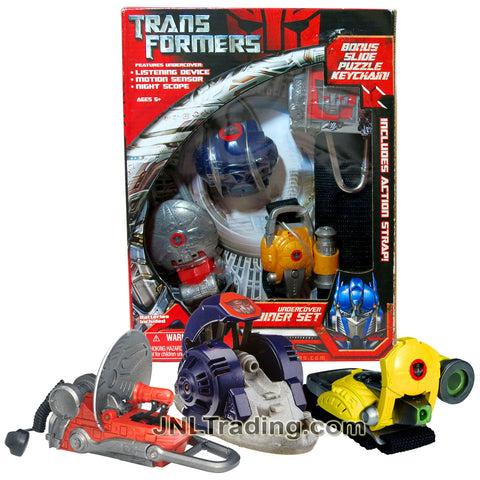 Year 2007 Transformers Movie Series Undercover CARABINER Set with Listening Device, Motion Sensor, Night Scope, Action Strap and Slide Puzzle Keychain