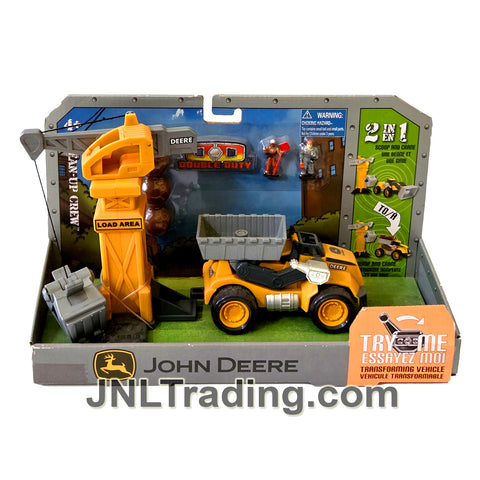 Year 2008 John Deere Double Duty CLEAN UP CREW with 2 in 1 Transforming Vehicle (Excavator and Truck) Plus Crane and  2 Workers and 3 Boulders