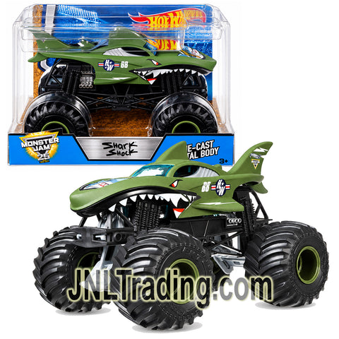 Year 2017 Hot Wheels Monster Jam 1:24 Scale Die-Cast Metal Monster Truck - SHARK SHOCK DWN98 with Working Suspension and 4-Wheel Steering