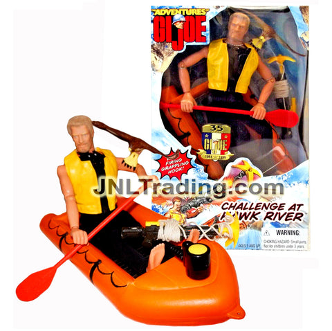 Year 1998 G.I. JOE Adventures 12 Inch Figure - CHALLENGE AT HAWK RIVER with Blonde Adventurer, Raft, Paddle, Grappling Hook, Life-Jacket and Hawk