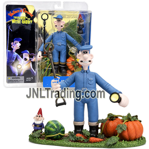 Year 2005 McFarlane Toys Wallace & Gromit The Curse of the Were-Rabbit 6 Inch Figure - WALLACE B Figure in Blue Overalls with Garden Accessories and Display Base