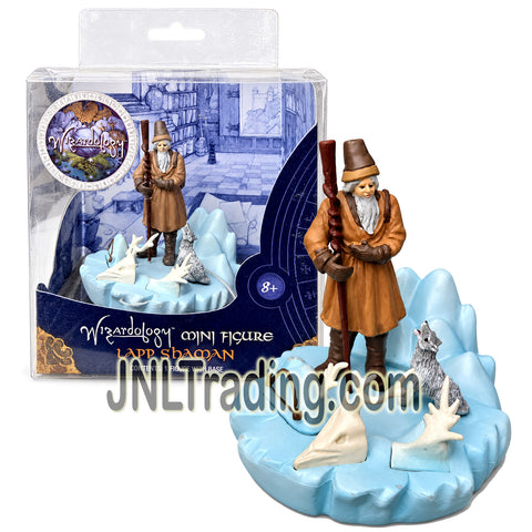 Year 2007 Sababa Toys Wizardology Fantasy Collectible 4 Inch Tall Mini Figure - LAPP SHAMAN with Staff, Wolf and Icy Display Base