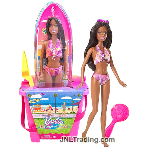 Year 2008 Barbie Beach Party Series 12 Inch Doll - African American Model NIKKI R0597 with Hairbrush, Shovel and Bucket