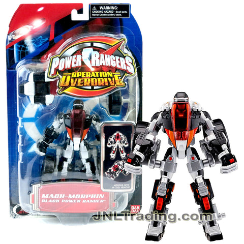 Year 2006 Power Rangers Operation Overdrive Series 6 Inch Tall Action Figure : MACH-MORPHIN BLACK POWER RANGER that Morphs to Three Wheeler Cycle