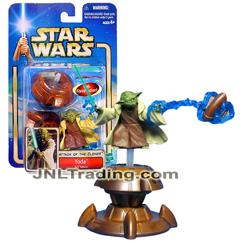 Year 2002 Star Wars Attack of the Clones 2 Inch Figure #23 - Jedi Master YODA with Lightsaber, Walking Stick, Energy Force and Levitation Platform