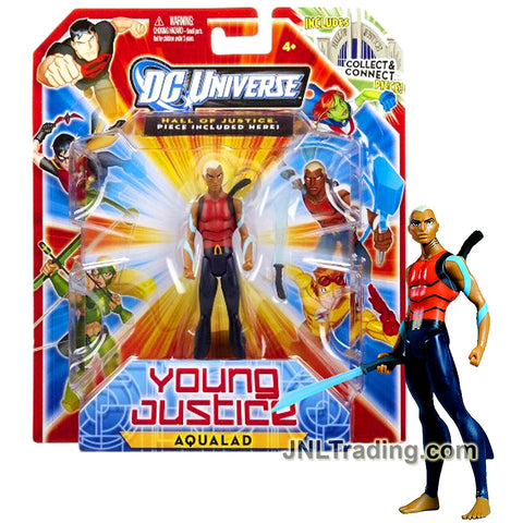 Year 2011 DC Universe Young Justice Series 4 Inch Tall Action Figure - AQUALAD W1817 with Water-Bearer Blade and The Hall of Justice Piece