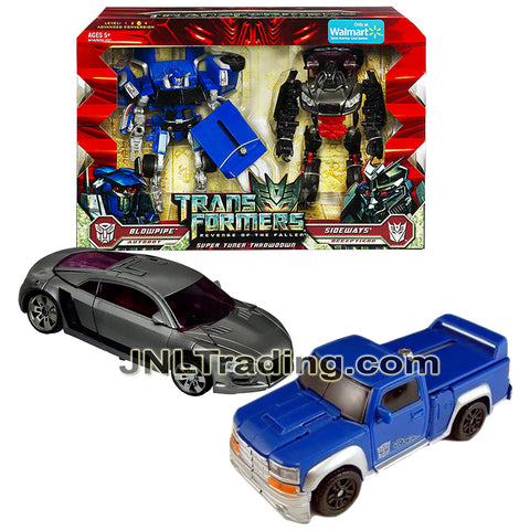 Year 2009 Transformers Revenge of the Fallen Deluxe Class Figure Set - SUPER TUNER THROWDOWN with BLOWPIPE (Pick-Up Truck) and SIDEWAYS (Sports Car)