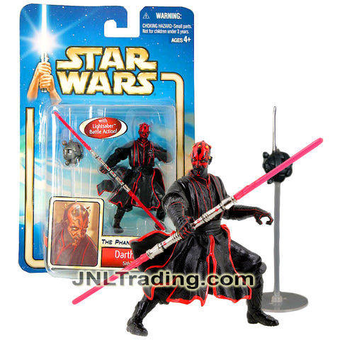 Year 2002 Star Wars The Phantom Menace 4 Inch Tall Figure #42 - Sith Training DARTH MAUL with Sith Lightsaber and Probe Droid with Stand