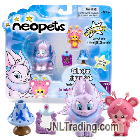 Year 2008 JAKKS Pacific Series 1 Neopets Collector Figure Pack - Faerie Cybunny and Pink Ona  with 2 Accessories
