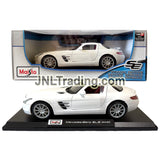 Maisto Special Edition Series 1:18 Scale Die Cast Car - White Roadster MERCEDES BENZ SLS AMG with Gull-Wing Doors &amp; Base (Dim:9-1/2" x 4" x 3")