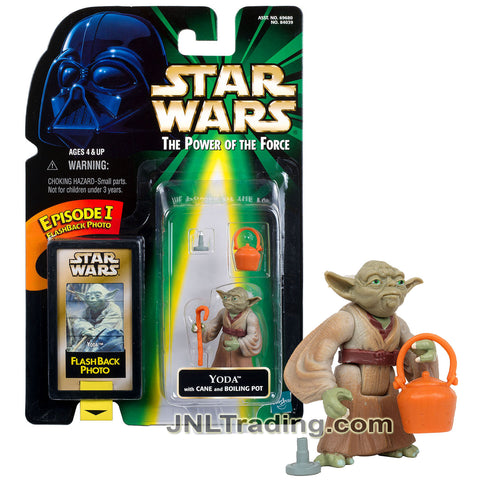 Year 1998 Star Wars Power of The Force Series 2 Inch Tall Figure - YODA with Cane Stick and Boiling Pot Plus Episode I Flashback Photo