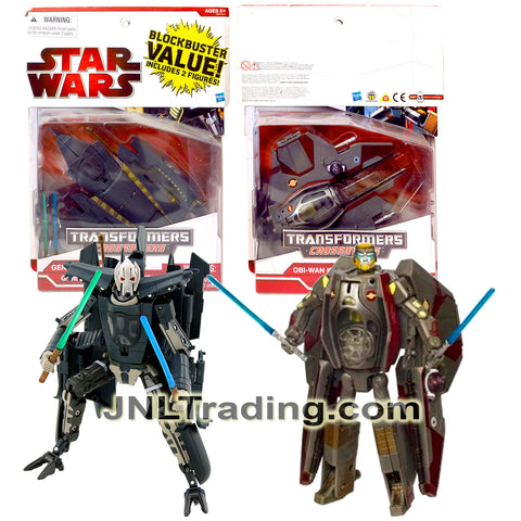 Year 2009 Star Wars Transformers Crossovers 2 Pack 7 Inch Figure - GENERAL GRIEVOUS to Grievous' Starfighter and OBI-WAN KENOBI to Jedi Starfighter