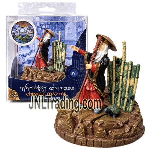 Year 2007 Sababa Toys Wizardology Fantasy Collectible 4 Inch Mini Figure - CHINESE MASTER with Staff, Turtle and Bamboo Display Base