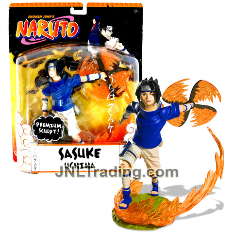 Year 2006 Shonen Jump's Naruto Premium Sculpt 7.5 Inch Tall Figure - SASUKE UCHIHA with 3 Shinobi Poses, Fire Shuriken and Flame Display Stand