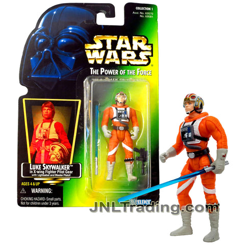 Year 1997 Star Wars Power of The Force Series 4 Inch Figure - LUKE SKYWALKER in X-Wing Fighter Pilot Gear with Lightsaber and Blaster