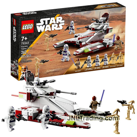 Year 2022 Lego Star Wars Set 75342 - REPUBLIC FIGHTER TANK with Mace Windu,187th Legion Clone Commander, 2x Clone Trooper and 2x Battle Droid (262 Pc)