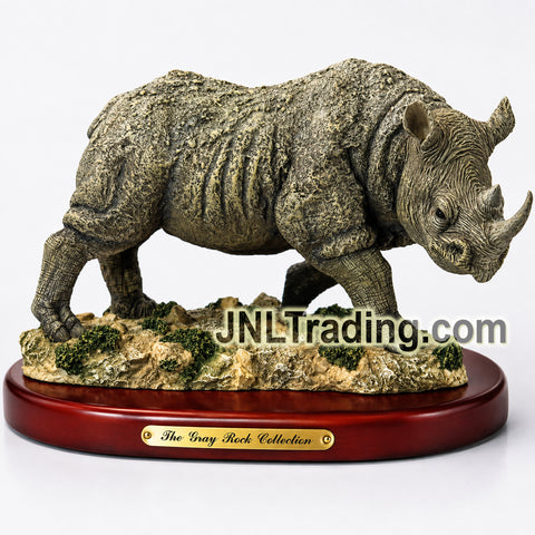 Amy & Addy The Gray Rock Collection African White Rhinoceros Resin Wildlife Sculpture Statue on Wood Base