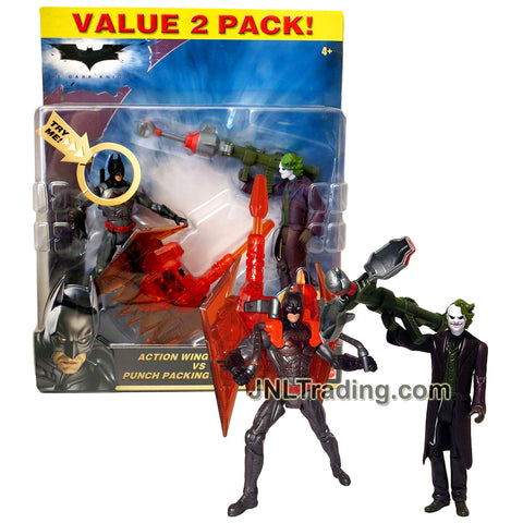 Year 2008 The Dark Knight Series 2 Pack 6 Inch Tall Figure Set - ACTION WING BATMAN with Light Up Feature Vs. PUNCH PACKING THE JOKER
