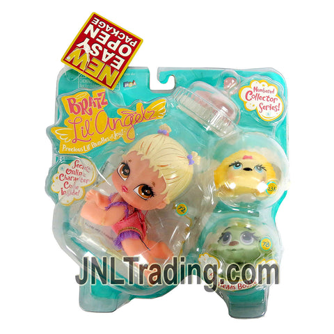 MGA Entertainment Bratz Lil Angelz Series 4 Inch Doll with 2 Pets Set - KRYSTA (#72), Green Monkey (#78) and Yellow Hedgehog (#235)