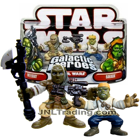 Year 2007 Star Wars Galactic Heroes Series 2 Pack 2 Inch Figure - WEEQUAY with Force Pike and BARADA with Blaster