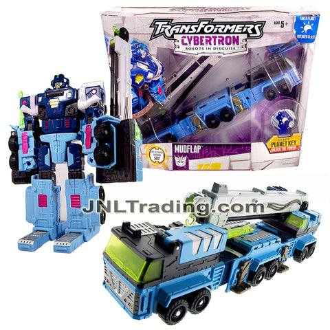 Year 2005 Transformers Cybertron Series Voyager Class 8 Inch Tall Figure - Decepticon MUDFLAP with Energon Saw, Blaster and Cyber Key (Crane Truck)