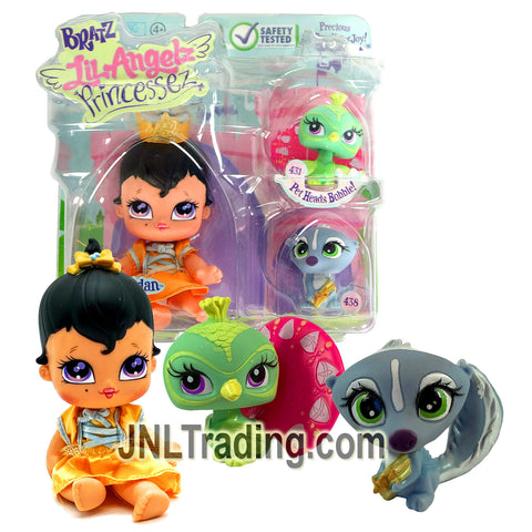MGA Entertainment Bratz Lil Angelz Princessez Series 4 Inch Doll with 2 Pets Set - SHARIDAN (#424), Peacock (#431) and Skunk (#438)