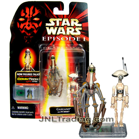 Year 1998 Star Wars The Phantom Menace Series 3 Inch Tall Figure - GASGANO with Pit Droid and CommTech Chip
